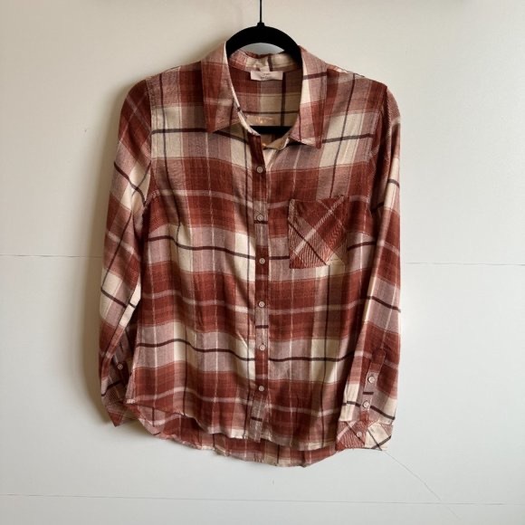 NWT! Como Vintage Soft Flannel Shirt in Clay and Ivory Plaid - Picture 1 of 8
